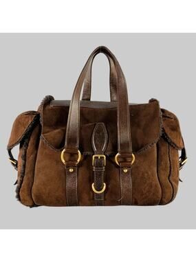 YVES SAINT LAURENT Brown Shearling Leather Shoulder Handbag